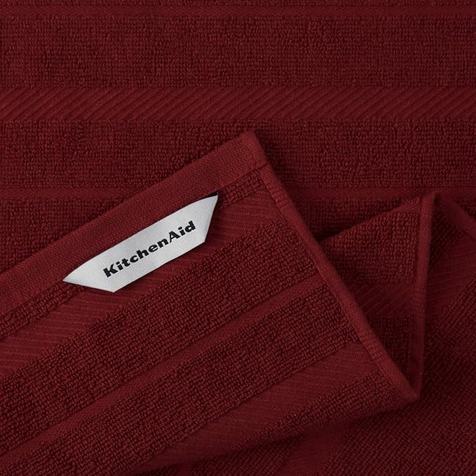 KitchenAid Albany Kitchen Towel 4-Pack Set, Smoked Paprika Red/White, 16"x26"