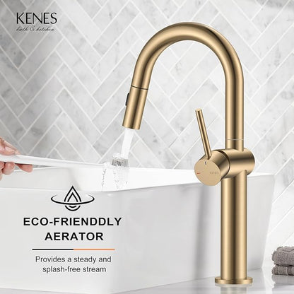 Champagne Bronze Pull Down Tall Vessel Sink Faucet 1 Hole 1 Handle | Vessel Bowl Faucet with Pop Up Drain & Supply Lines, Lead-Free cUPC & NSF Certified, 1 Hole Faucet for Vanity RV Restroom