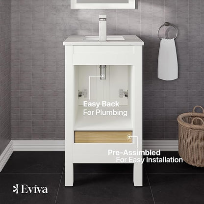 Eviva London 20" x 18" White Bathroom Vanity with White Carrara Quartz Top