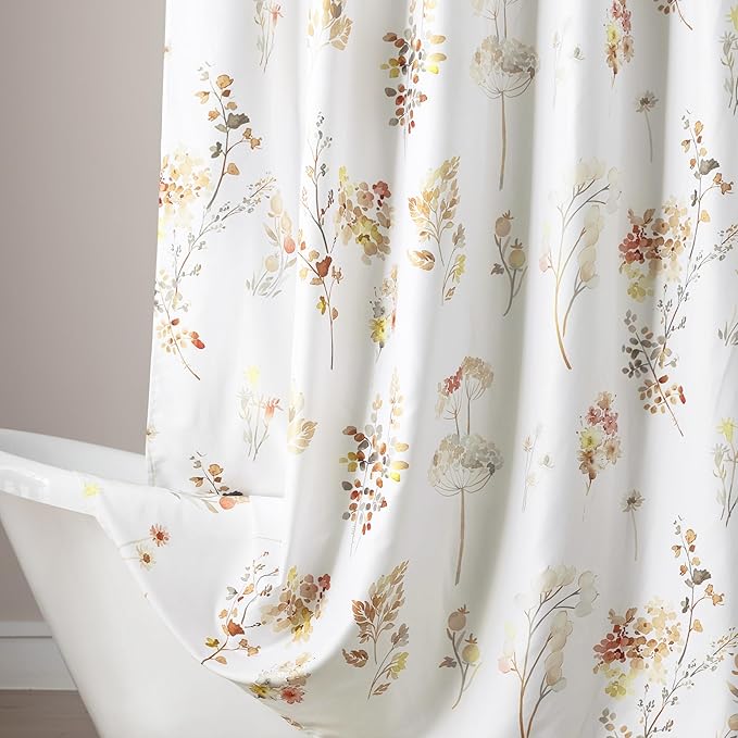 Shower Curtain for Bathroom,Terracotta Rust Burnt Orange Color Fabric Boho Farmhouse Rustic Floral Leaves Theme Shower Curtains Set with Hooks,72x72 Inch