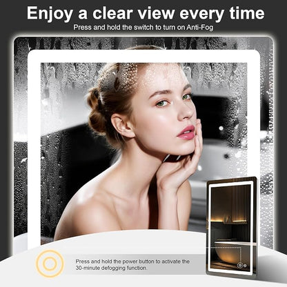 LED Bathroom Vanity Mirror with Lights, 20"x30" Lighted Wall Mirror | Front and Backlit, Anti Fog, Dimmable 3 Color Lighting, Memory Function, Shatterproof Glass, Plug in or Hardwired