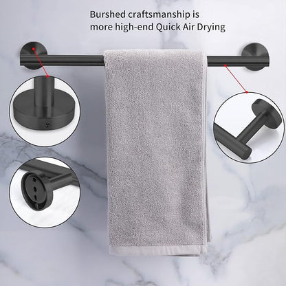 Cilee 10 Piece Matte Black Bathroom Accessories Set, 24 inch Towel Bar Set | Black Towel Bar Ring + Toilet Paper Holder + Robe Towel Hook, Stainless Steel Bathroon Hardware Set