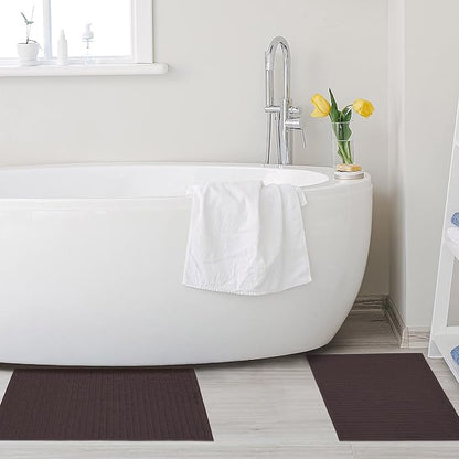 Superior Striped Bath Mat 2-Pack, 100% Combed Cotton, Luxury Spa Ribbed Texture, Durable and Washable Bathroom Mats - Black, 22" x 35" each