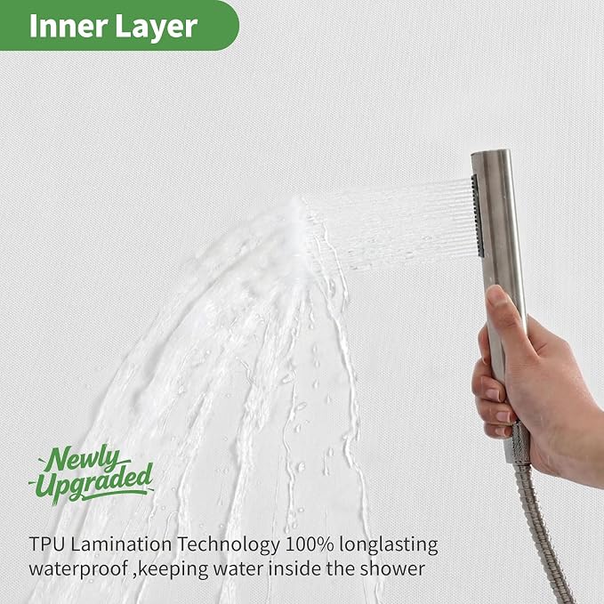 Stall No Hooks & No Liner Needed Fabric Shower Curtain,36"Wx74"L,White | Linen Texture,100% Waterproof TPU Laminated Layer,Bottom Magnets,Machine Washable,Hotel Style Bathroom Curtain For Shower,Tub