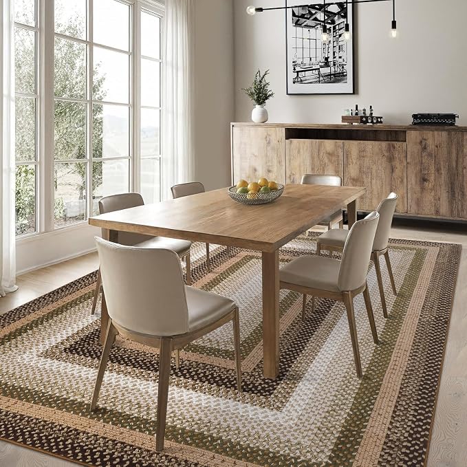 Imitation Braided Collection-Print Washable Area Rug 5x7 Rug for Living Room Modern Area Rug for Bedroom Aesthetic Non Slip Throw Rugs Low Pile Stain Resistant Carpet for Dining Room