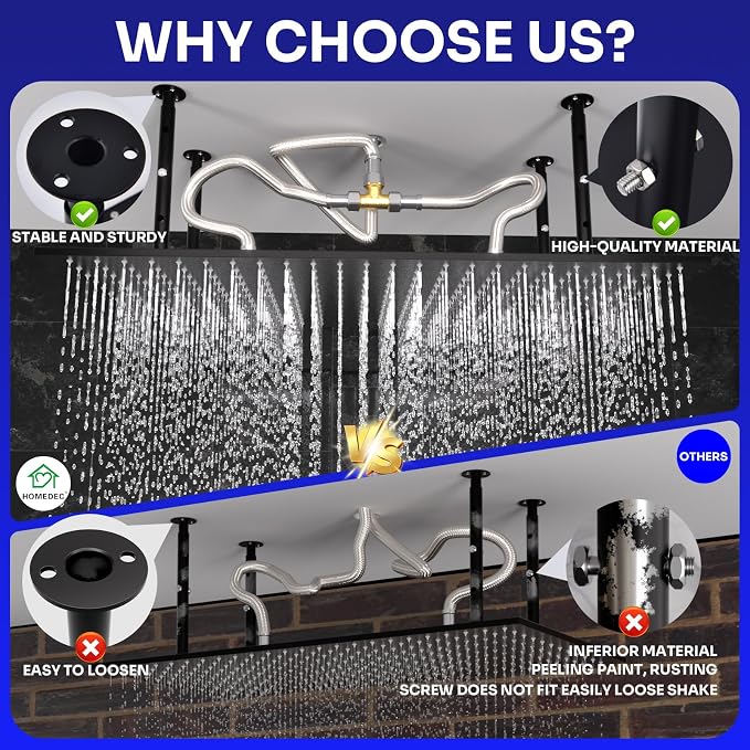 Luxury Large Ceiling Rectangle Rainfall Shower Head, 16x32inch High Pressure Rain Showerhead with Silicone Nozzles Full Body Fixed Showerheads For Modern Bathroom, Black Finish