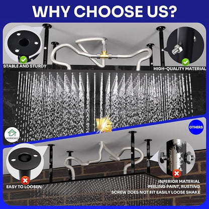 Luxury Large Ceiling Rectangle Rainfall Shower Head, 16x32inch High Pressure Rain Showerhead with Silicone Nozzles Full Body Fixed Showerheads For Modern Bathroom, Black Finish