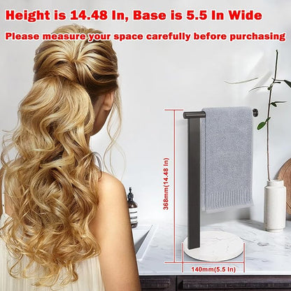 Hand Towel Holder Stand for Bathroom, L- Shaped Standing Hand Towel Rack, Towel Bar Kitchen Vanity Countertop Organizer, SUS304 Stainless Steel Material, Marble Base (Matte Black)