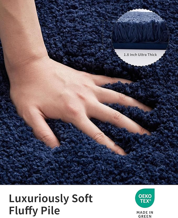 ILANGO Navy Blue Toilet Rugs U Shaped 22" × 24" Non Slip & Super Absorbent Extra Thick Soft, Washable Bath Mats for Bathroom Floor, Microfiber Plush Shaggy Contour Bath Rugs for Toilet,Dry Quick