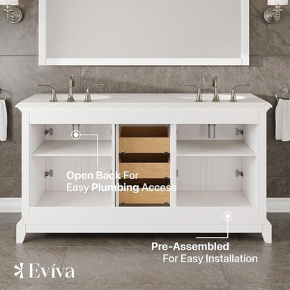 Elite Stamford 60 in. White Double Sink Bath Vanity with Carrara Quartz Top