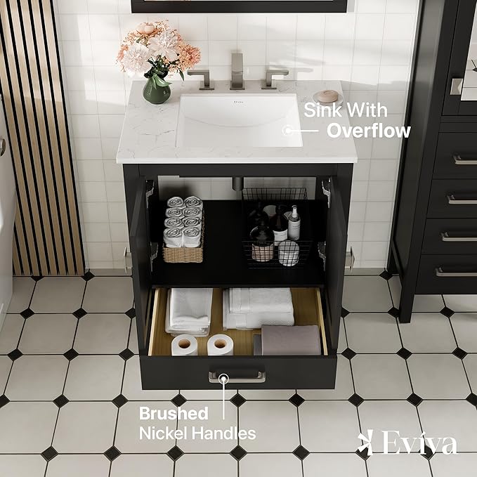 Eviva Aberdeen 30 in. Espresso Single Sink Bath Vanity with Carrara Quartz Top and Undermount Porcelain Sink