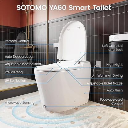 Smart Toilet with Built-in Bidet, One-Piece Bidet Toilet for Bathrooms, YA60 Bidet Toilet with Auto Flush, Kick Flush, Heated Seat, Warm Water and Dryer, Night Light, and Blackout Flush
