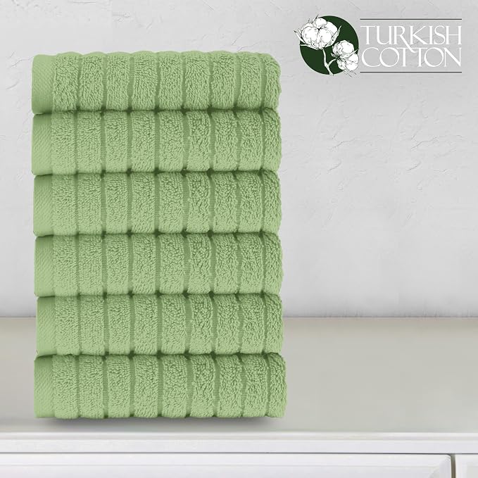 Elegant Comfort 100% Turkish Cotton Corduroy Ribbed Luxury Washcloths 6 Pack Soft 13 x 13 Inch - Higly Absorbent, Durable, Quick Dry, Spa Premium Hotel Quality for Bathroom or Travel, Sage