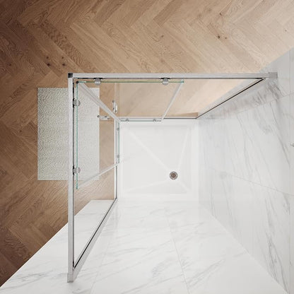 ELEGANT 36" D x 36" W x 72" H Corner Double Sliding Shower Door, Brushed Nickel Frame, 1/4" ANSI Tempered Glass, Space-Saving for Small Bathroom