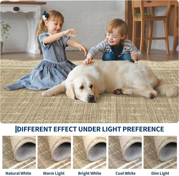 Garvee Large Area Rug Washable 10x13 Scalloped Floral Living Room Rug Camel | Soft Non Slip Low Pile Indoor Carpet Stain Resistant Modern Bordered Accent Carpet for Bedroom Nursery Kids Room Office