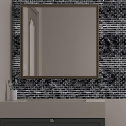 Glass Mosaic Tile Backsplash Black 12 Inch 5 sq.ft | Glass Tiles for Kitchen Backsplash Bathroom and Shower 5-Pack