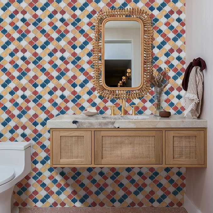 STICKGOO Arabesque Peel and Stick Backsplash, 12”X12” Backsplash Tile for Kitchen Peel and Stick, Self Adhesive Wall Tile Stick on Tiles (Moroccan Multi-Color)