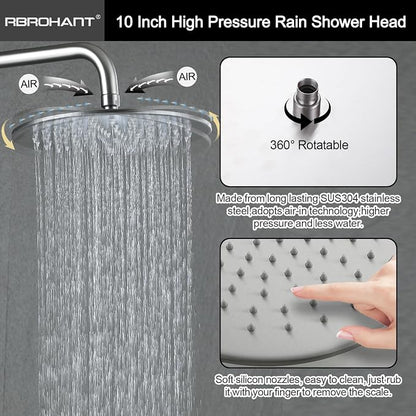 RBROHANT Exposed Shower System with Tub Spout, Brushed Nickel Exposed Pipe Shower Faucet with 3 Functions Brass Shower Valve, Shower Height Adjustable, Wall Mounted