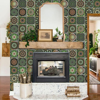 Easy Peel Stick wall Tile Stickers 6x6in Stick on backsplash Tiles,12Pcs | removable 3D tile for kitchen RV bathroom laundry backsplash decor,Ultra-high-definition printed mandala pattern