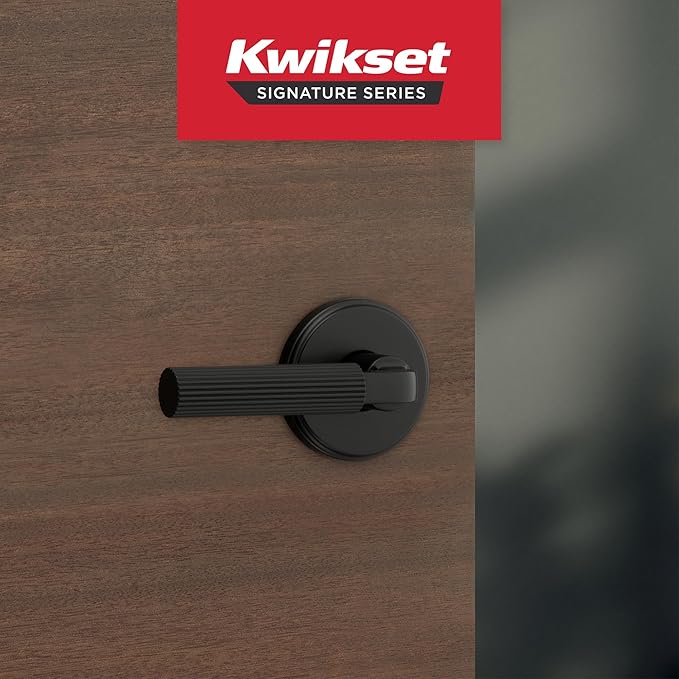 Kwikset Mirada Interior Round Passage Door Handle, Lever for Closet and Hallway Doors, Reversible Non-Locking Handle Lever, Matte Black