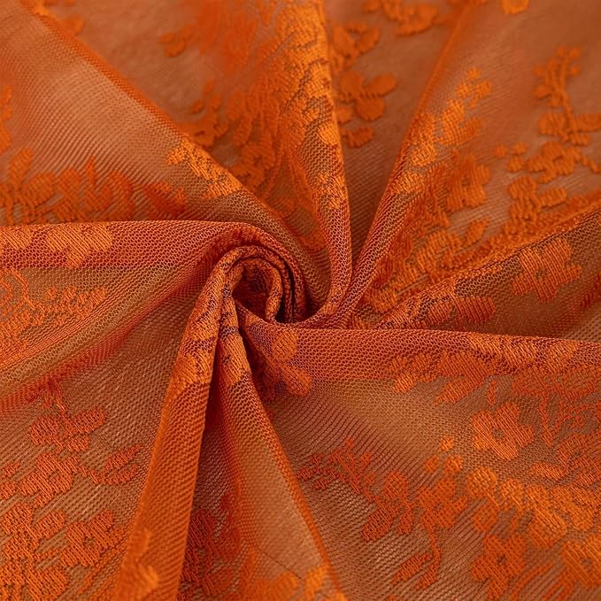 TUDECO Long Orange Shower Curtain with Attached Valance, 72W x 84L Inch | Autumn Bathroom Decor, Terracotta Floral Lace, Boho Farmhouse Charm, Brightens Space, Scalloped Edges, Reinforced Holes