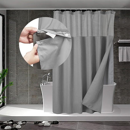 N&Y HOME Extra Long Waffle Shower Curtain with Snap-in Liner Gray, 71x84 | 12 Hooks & Snap on Fabric Liner, Washable, Mesh Window, Hotel Style, 84 inches Length Grey Shower Curtain Set for Bathroom
