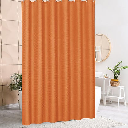 MitoVilla Orange Waffle Small Stall Shower Curtain 36 x 72, Half Size Fabric Narrow Shower Curtains for Bathroom Decor, 36 inch Weighted Shower Curtain Set with Plastic Hooks, Burnt Orange