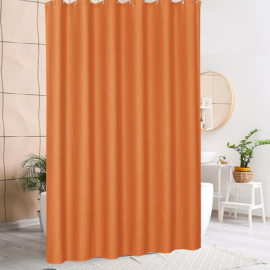 MitoVilla Orange Shower Curtain 72 x 78, Long Waffle Fabric Shower Curtains for Modern Luxury Bathroom Decor, Heavy Duty Hotel Cloth Shower Curtains 78 inch Long, Burnt Orange