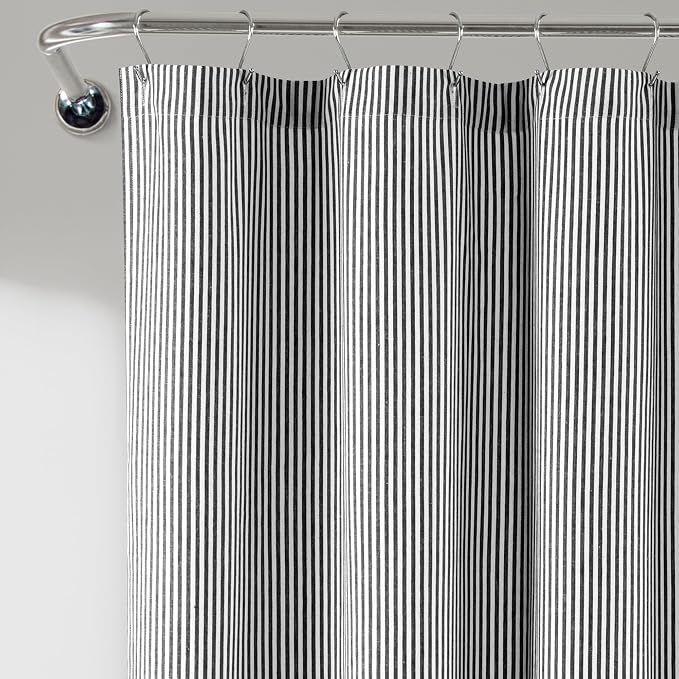 Lush Decor Farmhouse Vintage Stripe Yarn Dyed Cotton Blend Shower Curtain Single 72" W x 72" L Navy - Striped Shower Curtains for Bathroom