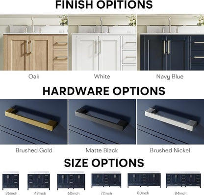 60-Inch Bathroom Vanity with Sink, 4 Soft-Close Doors and 6 Soft-Close Drawers, Bathroom Freestanding Vanity with Cultured Marble Countertop, Navy Blue Vanity with Brushed Nickel Handles