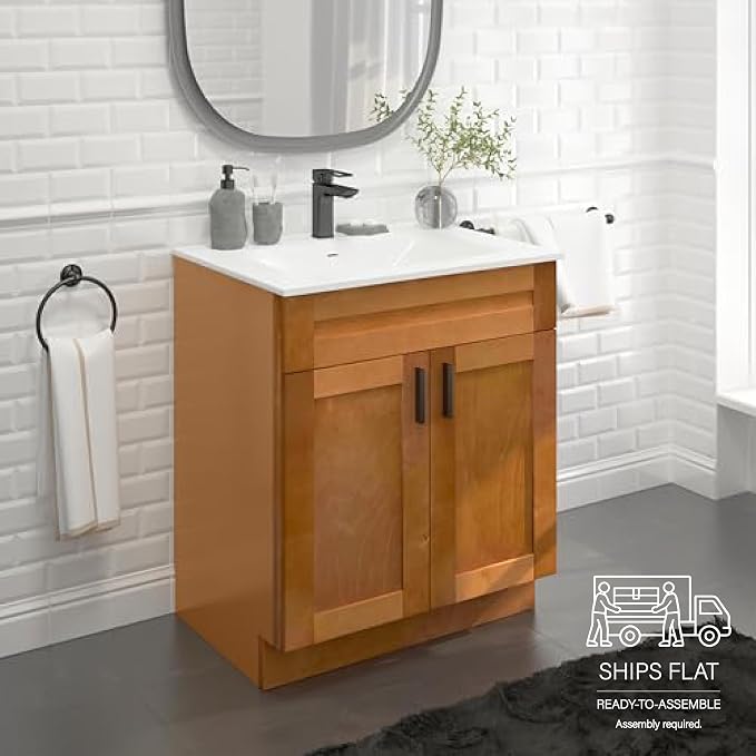 30" Maple Shaker Bathroom Vanity Base – Ready-to-Assemble Sink Cabinet, Freestanding Bathroom Vanity Base Only, No Top or Sink