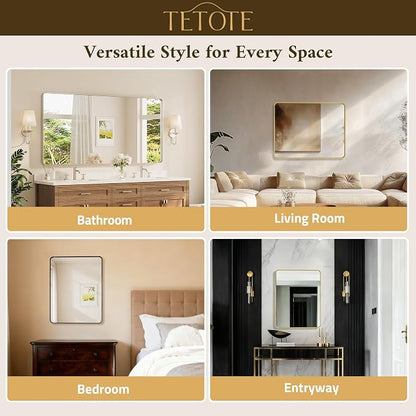 55 x 30 Inch Bathroom Mirror, Brushed Gold Metal Framed Wall Mounted Mirrors, Brushed Brass Rectangle Modern Decorative Vanity Mirror (Horizontal/Vertical)
