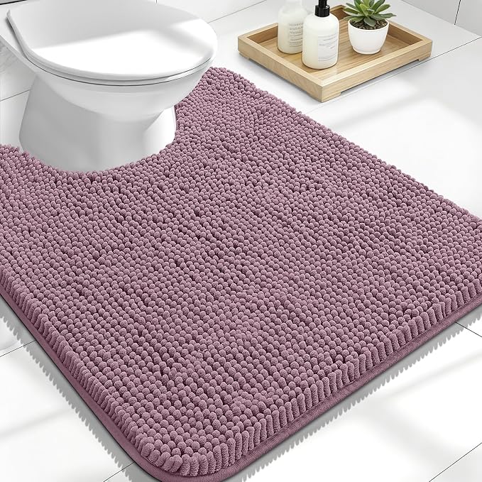 OLANLY Toilet Rugs U-Shaped 24x20, Soft Absorbent Chenille Contour Rugs | Deep Plum, Quick-Drying Rubber Backing, Machine Washable Non-Slip Shaggy Bathroom Mat for Toilet, Home Decor Accessories