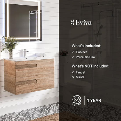Eviva Joy 40 in. Maple Wall MountSingle Sink Bath Vanity with Porcelain Top and Integrated Sink