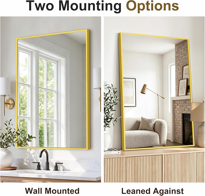 Bathroom Vanity Mirror for Over Sink, 36x24 Inch Matte Gold Mirror | Shatterproof Tempered Glass, Anti-Rust Metal Frame, Rectangle Wall Mirrors for Bedroom, Living Room & Entryway