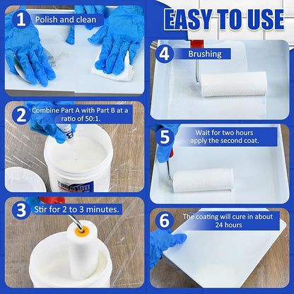 Tub and Tile Refinishing Kit - 35oz Semi-Gloss White Tile Paint with Tools for Bathtub Sink Countertop for Bathroom Kitchen, Bathtub Paint for Ceramic, Porcelain Fiberglass, Low Odor, 50-60 sq.ft