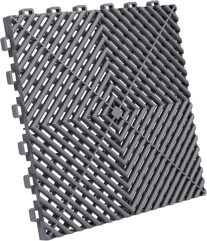 36-Pcs Interlocking Tile, 12" x 12" Indoor/Outdoor Self-Drainage Interlocking Floor Tiles, Non-Slip Heavy-Duty Polypropylene Splicing Flooring Tile for Garage Patio Pool Bathroom, Grey