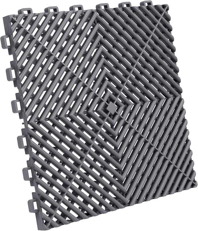 Jocoevol 60-Pcs Interlocking Tile, 12" x 12" Indoor/Outdoor Self-Drainage Interlocking Floor Tiles, Non-Slip Heavy-Duty Polypropylene Splicing Flooring Tile for Garage Patio Pool Bathroom, Grey