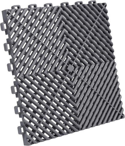 Jocoevol 60-Pcs Interlocking Tile, 12" x 12" Indoor/Outdoor Self-Drainage Interlocking Floor Tiles, Non-Slip Heavy-Duty Polypropylene Splicing Flooring Tile for Garage Patio Pool Bathroom, Grey