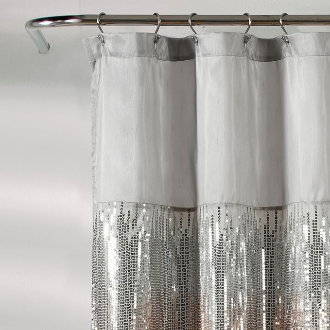 Lush Decor Night Sky Shower Curtain, Single, 72" W x 72" L, Gray & Blush - Sequin Shower Curtain - Sparkly Color Block Bath Curtain - Modern Glam Bathroom Decor