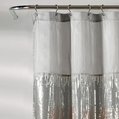 Lush Decor Night Sky Shower Curtain, Single, 72" W x 72" L, Gray & Blush - Sequin Shower Curtain - Sparkly Color Block Bath Curtain - Modern Glam Bathroom Decor