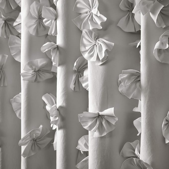 Lush Decor Riley Shower Curtain, 72" W x 72" L, Light Gray - Bathroom Curtain - Coquette Decor - Bow Shower Curtains - Cottage Core - Fabric Shower Curtains