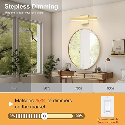Gold Bathroom Vanity Light 15.75 inch, 14W Dimmable 5CCT LED Modern Bathroom Light Fixture Over Mirror - ETL Certificated
