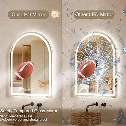 Arched LED Bathroom Mirrors with Lights 24"x32", Anti-Fog,LED Mirrors with Light, Anti-Fog, Dimmable, 3 Color, Shatterproof, Touch Sensor