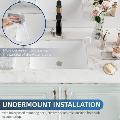 Undermount Bathroom Sink Rectangle, Hugsleek Interior Bowl Size 16 x 11 inch White Porcelain Ceramic Vessel Sink Under Counter Exterior Size 18x13in Rectangular Bath Sink Basin Lavatory Fireclay