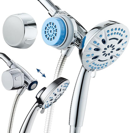 AquaCare Magneton 8-Mode High Pressure Handheld Shower Head w/Water Filter | Filters Chlorine & Toxins for Healthy Hair & Skin. Spaca-age Magnetic Docking, Hygienic Jets, Long 6 ft. Metal Hose / Chrome
