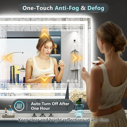 40x30 LED Bathroom Mirror with Lights, Backlit and Front Lit, Anti-Fog Lighted Vanity Mirrors for Bathroom Wall, Dimmable, 3-Color Light, Memory, Shatter-Proof, HD Tempered Glass, CRI＞90