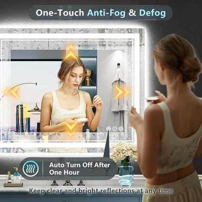 44x32 LED Bathroom Mirror, Backlit & Front Lit Lighted Mirror | Anti-Fog Vanity Mirror with Lights, 3 Color Dimmable, Memory, HD Tempered Glass, CRI95, IP54, UL Listed, Horizontal/Vertical
