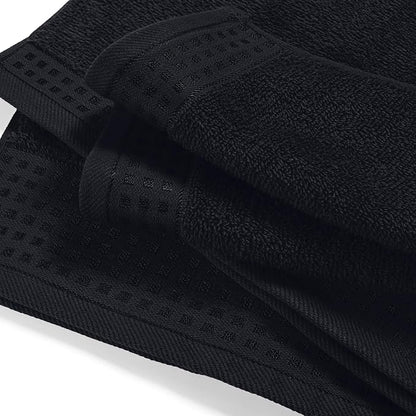 GLAMBURG Ultra Soft 3 Pack Cotton Towel Set, Contains a Bath Towel 28x55 inch, a Hand Towel 16x24 inch & a Wash Coth 12x12 inch, Ideal Everyday use, Compact & Lightweight - Black