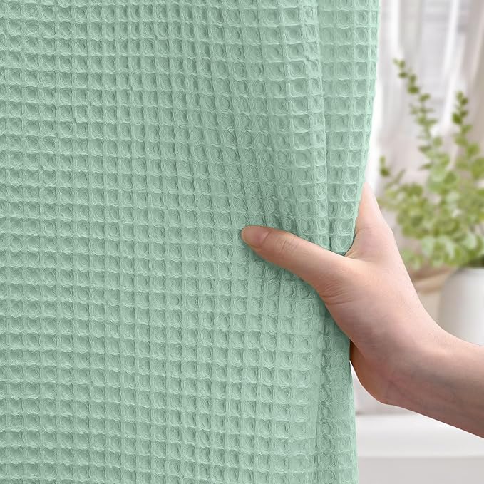 Waffle Weave Shower Curtain - Mint Green Cotton Fabric Texture Heavyweight Shower Curtains for Bathroom,Washable,72Wx72L